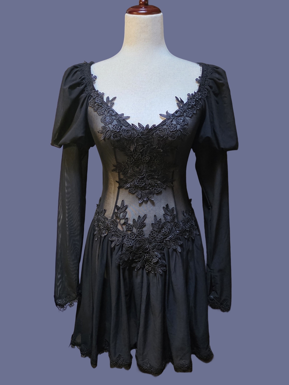 NWT Widow Black Sheer Lace Applique Gothic Mini Dress